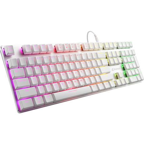 Mechaniczna klawiatura do gier Sharkoon purewriter rgb (biała, układ amerykański (qwerty), kailh choc niskoprofilowa czerwona, 100%, diody rgb)