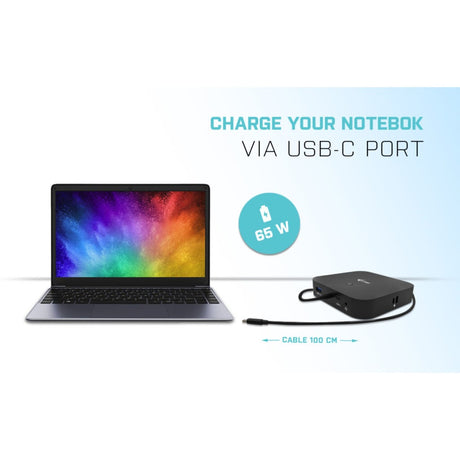 Stacja dokująca I-tec USB-C HDMI DP z zasilaniem 65W + uniwersalna ładowarka 77 W (czarna)