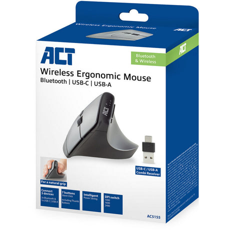 Bezprzewodowa, ergonomiczna mysz Act z Bluetooth i USB-C USB-A