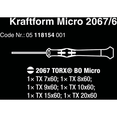 Zestaw wkrętaków Torx Bo Wera 2067 6 do elektroniki + stojak (czarno-zielony, 6 szt.)