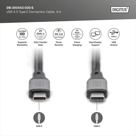 Kabel połączeniowy Digitus USB-C 4 gen2 USB-C (czarno-szary, 3 metry)