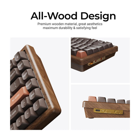 Keychron k2he all-wood special edition mechanisch toetsenbord (houtkleur, us lay-out (qwerty), gateron double-rail magnetic nebula, 75%, gateron double-rail magnetic, osa pbt double-shot, hot swap, bluetooth 5.2 | usb-c)