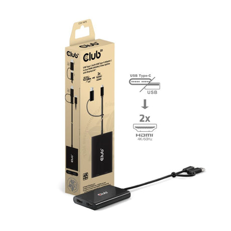 Rozdzielacz wideo Club 3D USB-C na 2x HDMI z rozdzielaczem DisplayLink HDMI (czarny, z adapterem USB-A)