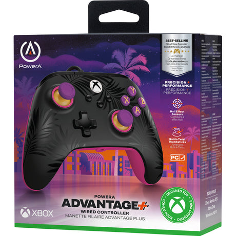 Powera Advantage plus przewodowy kontroler dla Xbox Series x|s - palmy w świetle księżyca (różowy, Xbox Series x|s, Xbox One, PC)