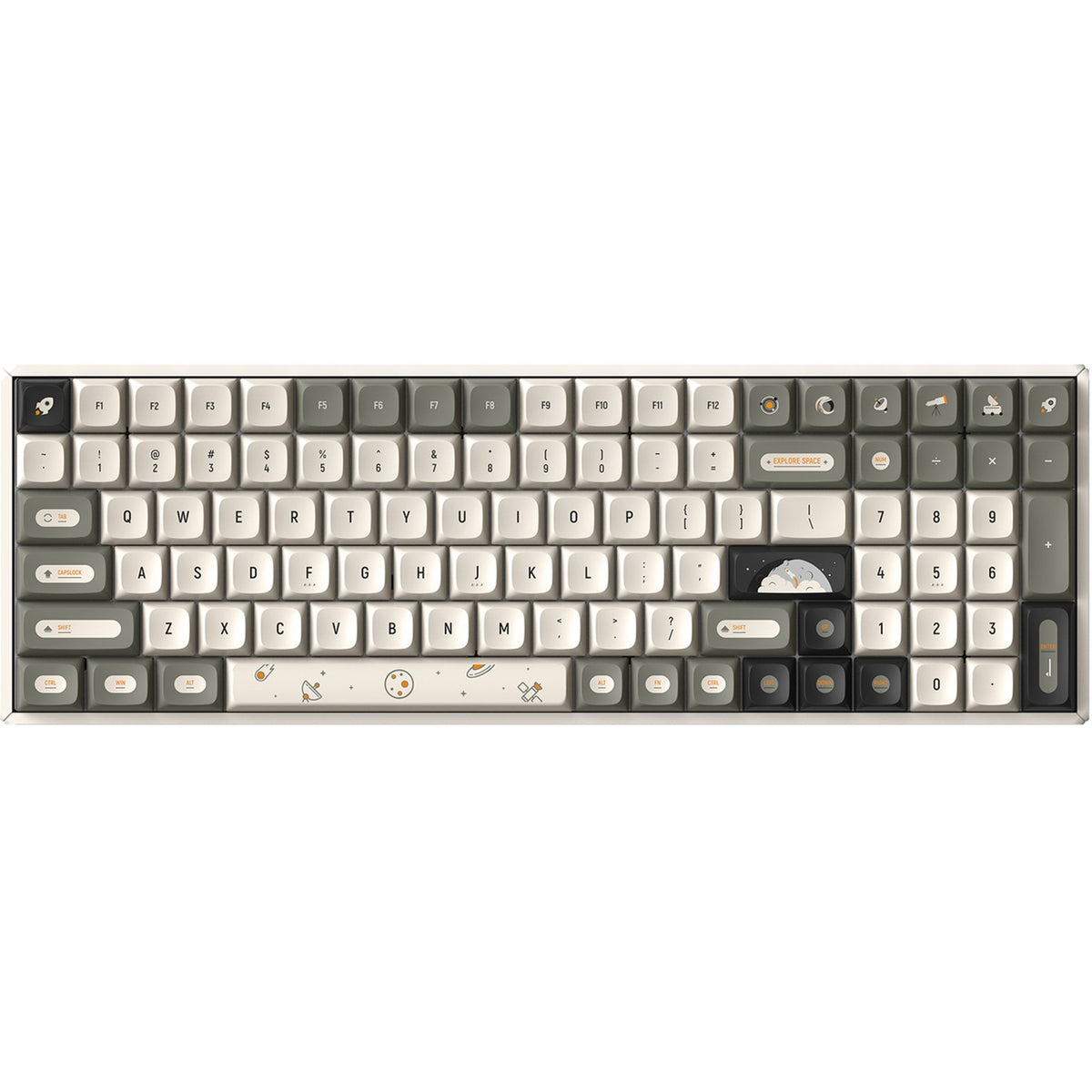 Bezprzewodowa klawiatura mechaniczna Iqunix F97 hitchhiker (szara, układ amerykański (qwerty), wiśniowy mx brązowy, 96%, diody rgb, hot-swap, pbt, 2,4 ghz | bluetooth 5.1 | usb-c)
