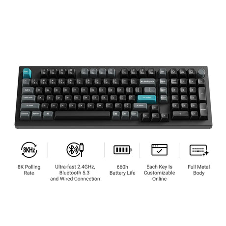 Keychron q5 ultra-m3 8k bezprzewodowa, niestandardowa klawiatura mechaniczna (czarna, układ amerykański (qwerty), jedwabny pom brązowy, 96%, rgb, hot swap, 8k, 2,4 ghz | bluetooth 5.2 | usb-c)