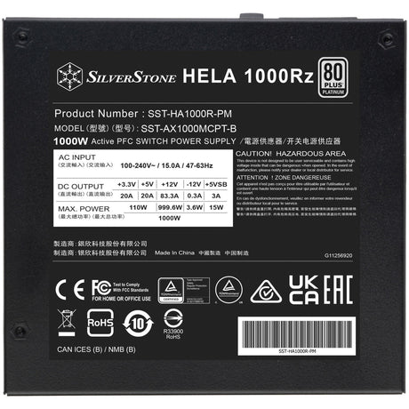 Modułowy zasilacz Silverstone hela 1000rz o mocy 1000 W (czarny, 1x 12v-2x6, 5x pcie)