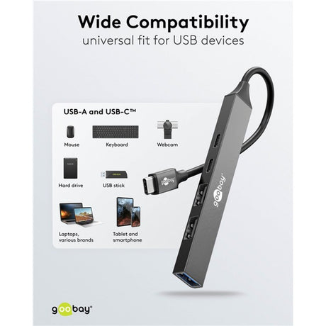 Goobay slim Hub USB z 5 portami, USB-C na USB-C USB-A, 5 Gbit s (jasnoszary)