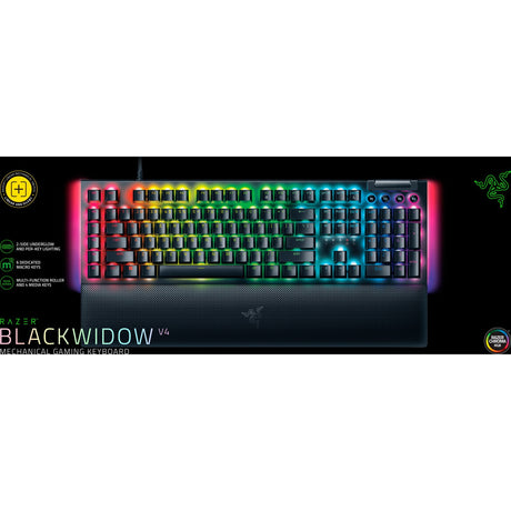 Razer blackwidow v4, klawiatura do gier (czarna, układ amerykański, żółta, diody rgb, podwójny abs)