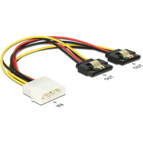 Delock 4-pinowy męski kabel zasilający molex > 2 x 15-pinowy kabel rozdzielający sata (czarny czerwony, 0,2 m)