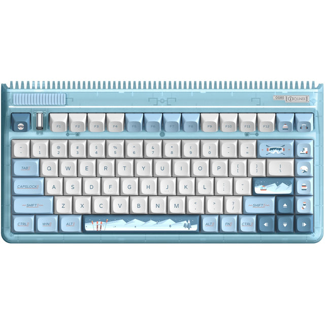 Bezprzewodowa klawiatura mechaniczna Iqunix og80 wintertide (jasnoniebieski, układ amerykański (qwerty), wiśniowy mx czerwony, 80% (tkl), diody led rgb, możliwość wymiany podczas pracy, pbt, 2,4 GHz | bluetooth 5.1 | usb-c)