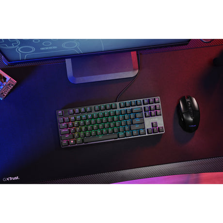 Kompaktowa mechaniczna klawiatura do gier Trust GXT 864 Cada (czarna, układ amerykański (Qwerty), Huano Brown, RGB)