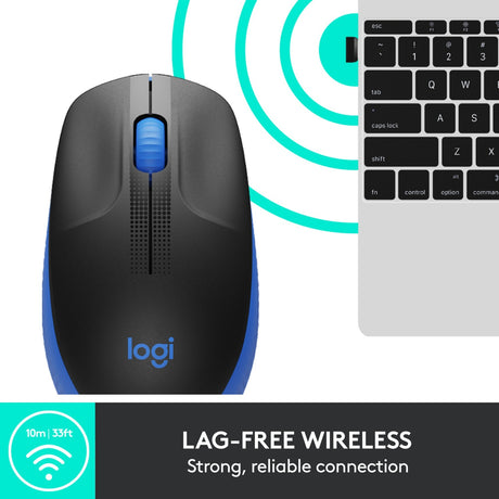 Pełnowymiarowa mysz bezprzewodowa Logitech m190 (niebieska, 1000 dpi)
