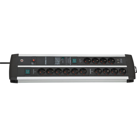 14-kierunkowa listwa zasilająca Brennerstuhl premium-protect-line z ochroną przeciwprzepięciową i portami USB (porty USB A 5 V 3.10 A, 15,5 W, 2 przełączniki, kabel 3 m, wyprodukowane w Niemczech)