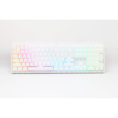 Ducky zero 6108 czysta biała mechaniczna klawiatura do gier rgb (biała, układ amerykański (qwerty), wiśnia mx2a speed silver, 100%, diody rgb, double-shot pbt, hot swap, 2,4 ghz | bluetooth | usb-c)