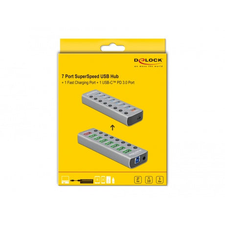 Delock Koncentrator USB 3.2 gen 1 z 7 portami Koncentrator USB (szary)
