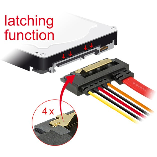 Delock 7-pinowa wtyczka sata + 4-pinowa wtyczka zasilania Molex > 22-pinowy adapter kątowy sata (czarny czerwony)
