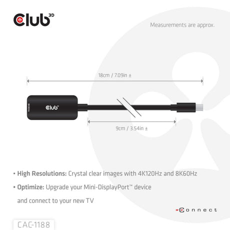 Adapter Club 3D Mini Displayport 1.4 na HDMI 8K60 Hz M-F (czarny)
