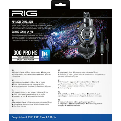 Nauszny zestaw słuchawkowy do gier Nacon rig 300 pro hs (czarny, playstation 4, playstation 5, xbox, nintendo switch, pc)
