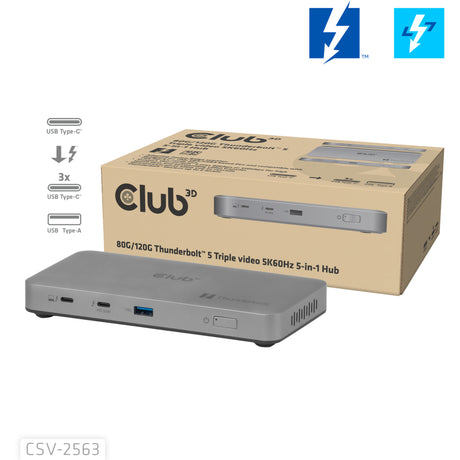 Potrójna stacja dokująca do wideo Club 3D 5-1 Thunderbolt 5 Hub (szara)