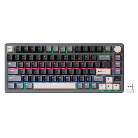 Bezprzewodowa klawiatura do gier Royal Kludge M75 (układ amerykański (QWERTY), 75%, Phantom, brązowy przełącznik, RGB, Hot Swap, 2,4 GHz | USB-C | Bluetooth)