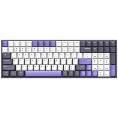 Bezprzewodowa klawiatura mechaniczna Iqunix F97 lavandin (lawendowy, układ amerykański (qwerty), wiśniowy mx cichy czerwony, 96%, diody rgb, możliwość wymiany podczas pracy, pbt, 2,4 GHz | bluetooth 5.1 | usb-c)