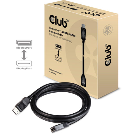 Kabel przedłużający Club 3d displayport 1.4 hbr3 8k60hz m f przedłużacz (czarny, 2 metry, cac-1022)
