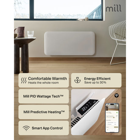 Grzejnik panelowy Wi-Fi ze stali młynowej pa1300wifi4, konwektor 1300 W (biały, Wi-Fi 2,4 GHz (WiFi 6), Bluetooth 5.2, Zigbee 3.0 + aplikacja)