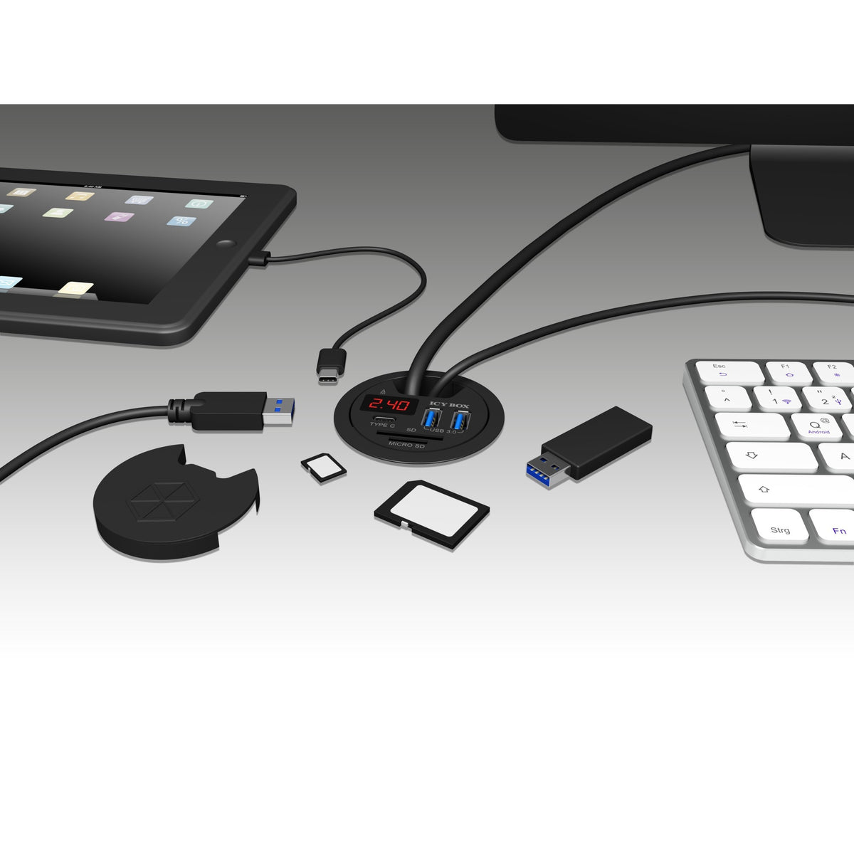 Icy box ib-hub1404 Hub USB (czarny, z czytnikiem kart USB-C, SD i microSD oraz funkcją ładowania)