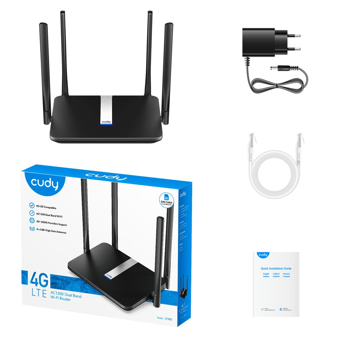 Router Cudy AC1200 Wi-Fi Mesh 4G LTE Cat4 (czarny, siatka, aplikacja, gniazdo nano SIM)