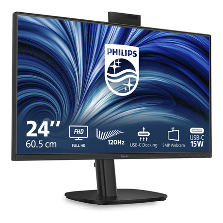 Philips 24b2u3301h 00 23.8 monitor (zwart, 1x displayport, 1x hdmi, 2x usb-c, 4x usb-a, 1x rj-45, 120 hz, webcam)