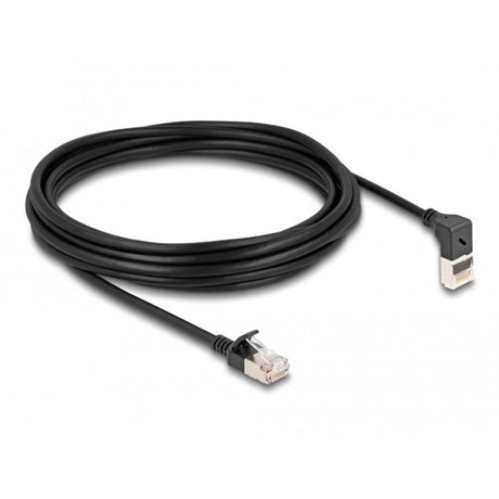 Delock kabel sieciowy rj45 kat.6a s ftp slim, kątowy 90° w górę, prosty kabel 5 m (czarny)