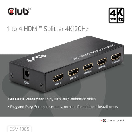 Rozdzielacz Club 3D HDMI 1x > 4x HDMI 4K 120 Hz (czarny)