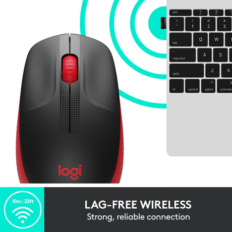 Pełnowymiarowa mysz bezprzewodowa Logitech m190 (czerwona, 1000 dpi)