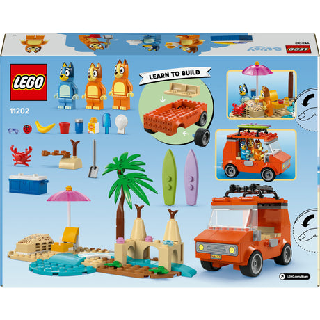 Lego Bluey - zabawka konstrukcyjna dojazd samochodem Bluey'ego na plażę (11202)