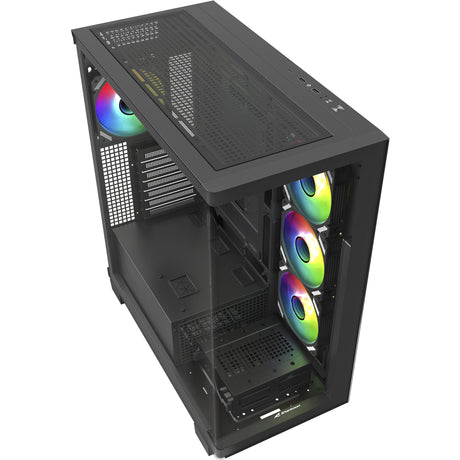 Obudowa midi tower Sharkoon Elite Shark Ca500 (czarna | 2x USB-A | 1x USB-C | RGB | szkło hartowane)