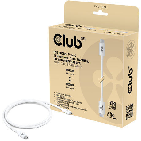 Certyfikat Club 3D USB-C 80 Gb/s, 240 W, 8K, 240 Hz (biały, 1,2 m)