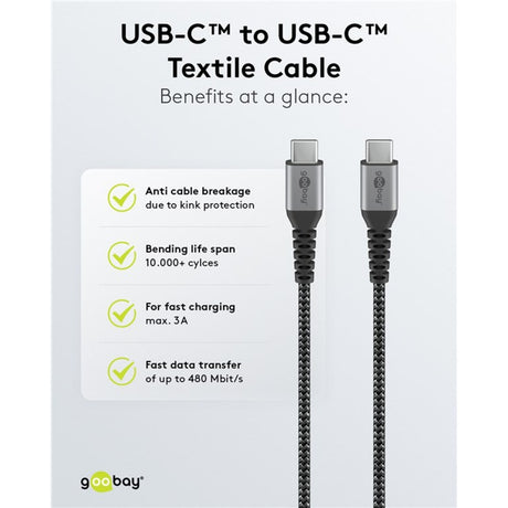 Szybka ładowarka Goobay USB-C nano (65 W) i tekstylny kabel USB-C (czarny, 1 metr)