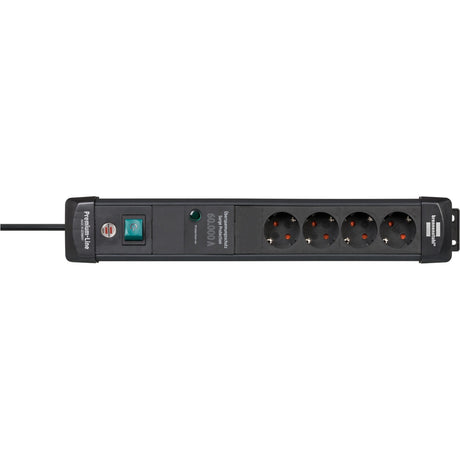 Listwa zasilająca Brennerstuhl premium-line 60 000 A z zabezpieczeniem przeciwprzepięciowym 4-kierunkowa czarna 1,8 m h05vv-f 3g1,5