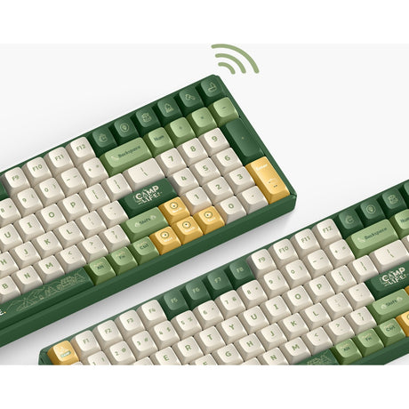 Bezprzewodowa klawiatura mechaniczna kempingowa Iqunix f97 (zielona, układ amerykański (qwerty), wiśniowy mx brązowy, 96%, diody rgb, możliwość wymiany podczas pracy, pbt, 2,4 GHz | bluetooth 5.1 | usb-c)