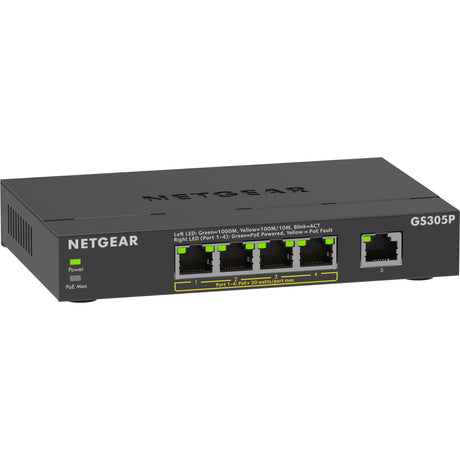 Netgear 5-portowy niezarządzalny przełącznik poe+ gigabit ethernet soho (gs305p) (czarny)