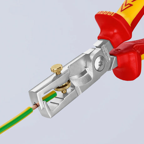 Szczypce do ściągania izolacji Knipex strix 13 66 180 vde (czerwono-żółte, długość 180mm, ze śrubą radełkowaną)
