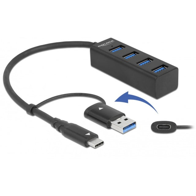 Delock 4-portowy koncentrator USB 3.2 gen 1 ze złączem USB Type-C lub USB Type-A Hub USB (czarny)
