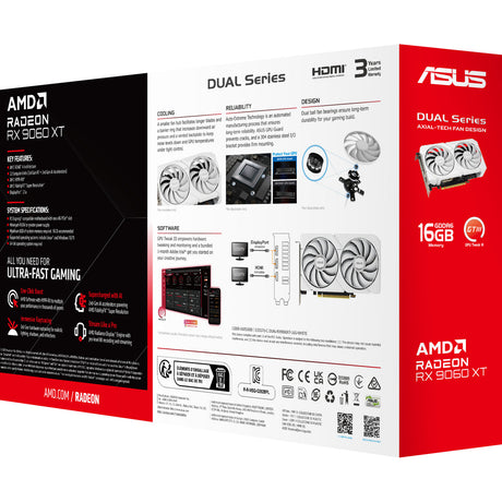 Karta graficzna Asus Radeon RX 9060 XT Dual White Edition 16 GB (biała, RDNA4, GDDR6, 2x Display Port, 1x HDMI 2.1)