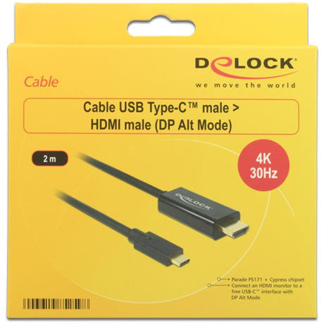 Delock Kabel USB-C (męski) > HDMI (męski) (tryb DP Alt) (czarny, 2 metry, 4K 30 Hz)