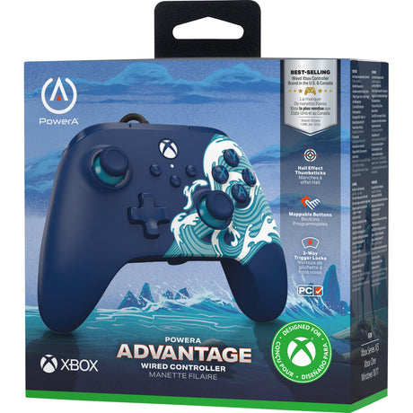 Kontroler Powera Advantage z kablem do serii Xbox x|s - fala wodna (błękitny, xbox series x|s, xbox one, PC)