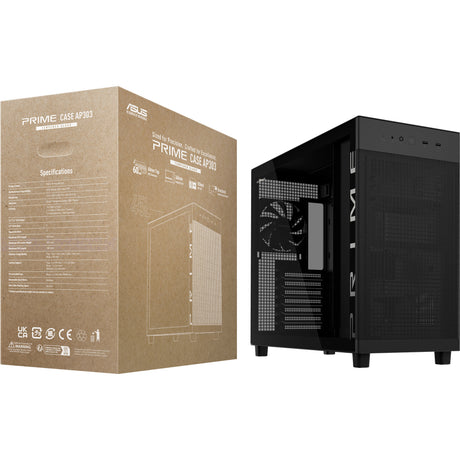 Asus Prime Ap303 - Obudowa Midi Tower z panelem ze szkła hartowanego (czarna | 2x USB-A | 1x USB-C | Szkło hartowane)