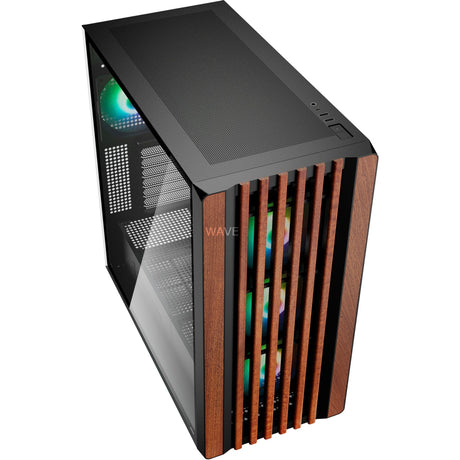 Sharkoon rebel c70g obudowa midi tower rgb (kolor czarnego drewna | 2x usb-a | 1x usb-c | rgb | szkło hartowane)