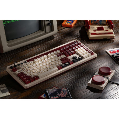 Klawiatura mechaniczna 8bitdo retro edycja fami (beżowa, układ us (qwerty), kailh box biała, 100%, bluetooth low Energy, bezprzewodowa 2.4g, usb)