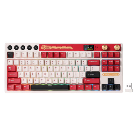 Bezprzewodowa klawiatura do gier Royal Kludge M87 TKL (układ amerykański (QWERTY), 80% (TKL), Famicom, Cream Switch, RGB, Hot Swap, 2,4 GHz | USB-C | Bluetooth)